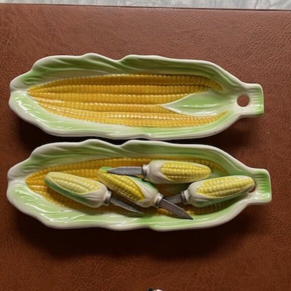 VINTAGE Made in Japan Corn on the Cob Serving Dishes & Skewers, Set of 2 - Picture 3 of 7